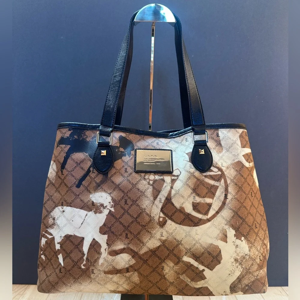 Rare L.A.M.B. By Gwen Stefani "Stencil" Graphic Tote + Stripped Cloth Bag - Picture 1 of 12